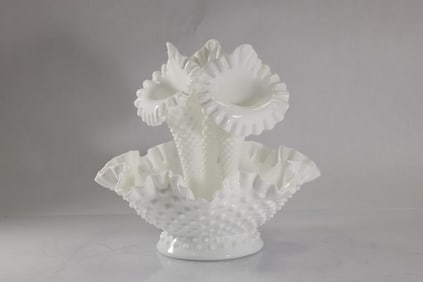 FENTON White Hobnail Glass Epergne Center Bowl 10 in. height x 12 in. wide