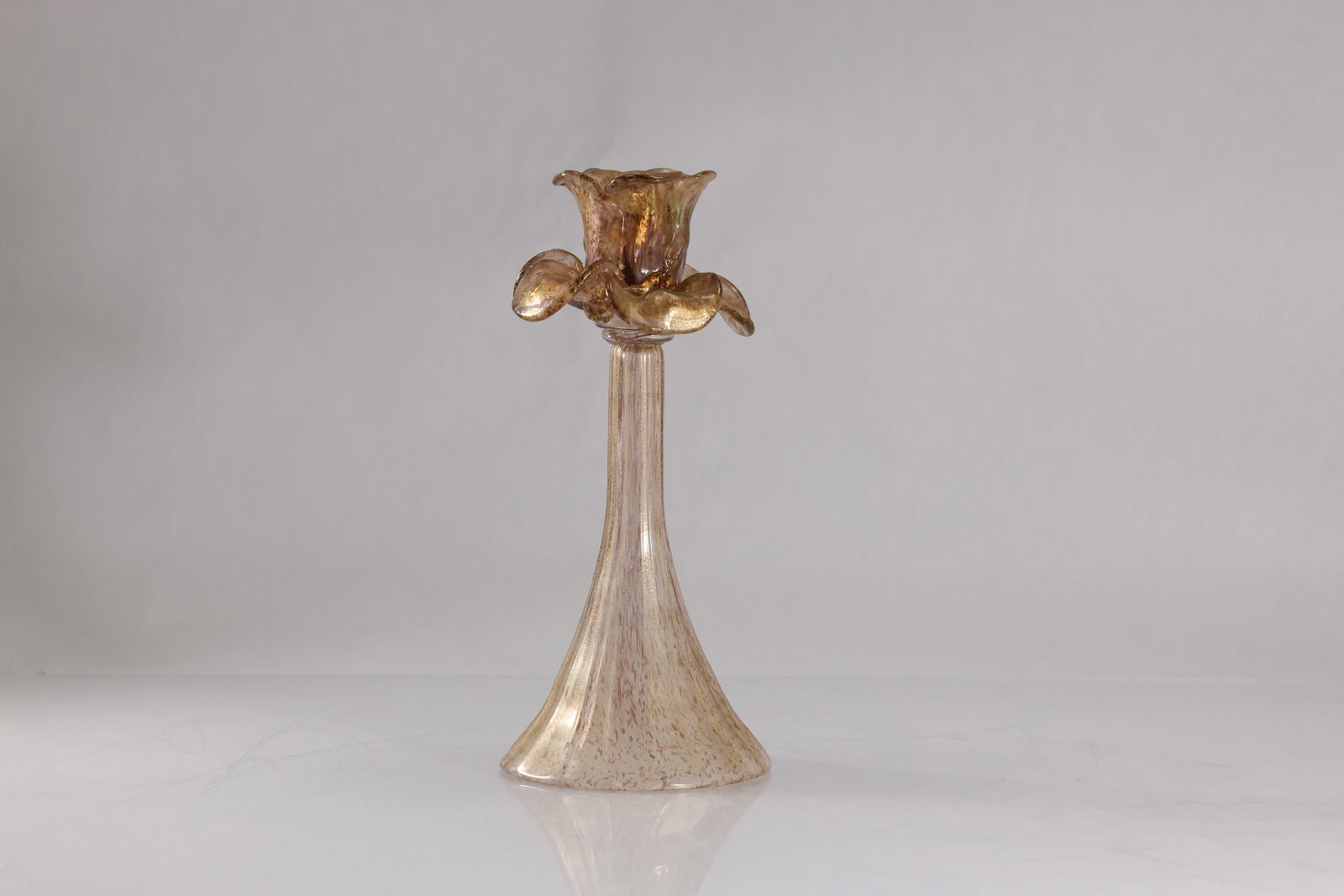 Vintage Venetian Glass Flower Form Candlestick 9 inches height: Vintage Venetian Glass Flower Form Candlestick 9 inches height. size: 9h x 5w