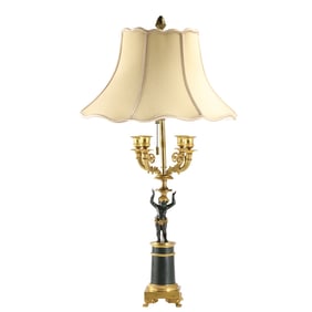 Antique French Empire Gold Gilt and Black Putti Figure Candelabrum Table Lamp 28 in. height