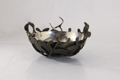 Signed Original “L’Objet” Bronze-Patina Over Brass & Silverplated Bowl 4 in. height x 9