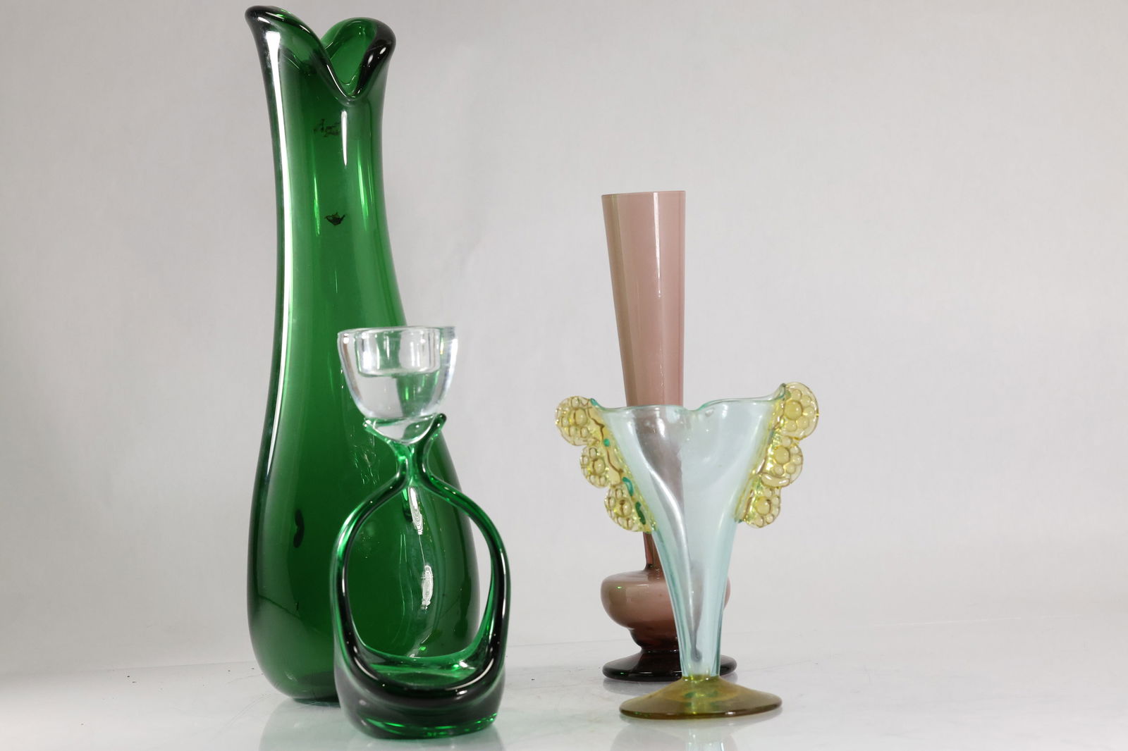 Estate Grouping 4 Assorted Mid-Century Modern Color Glass Vases - Variety - See Pictures (1 of 20)