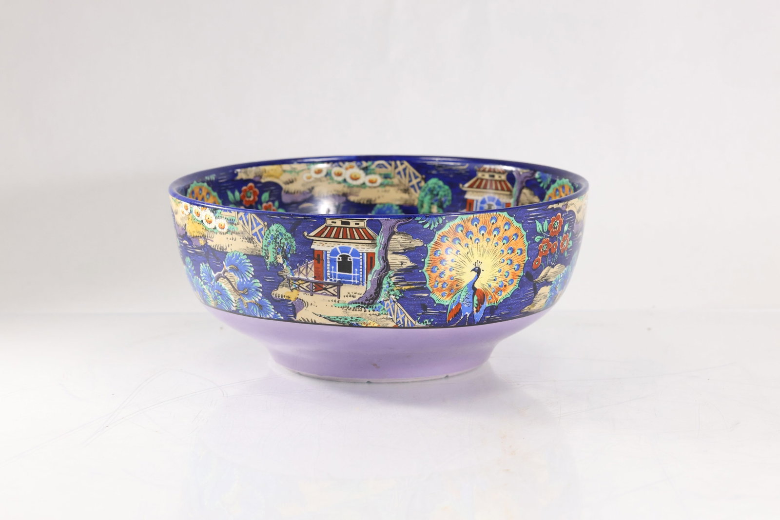 Wedgwood Fairyland Luster Dragon Decorated Bowl with Peacock, 9 in. diameter: Wedgwood Fairyland Luster Dragon Decorated Bowl with Peacock, 9 in. diameter. size: 3.5h x 9w
