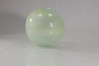 Italian Art Glass Swirl Ball Vase in Green Blue Lemon, 5.5 in. height x 6 in. diameter