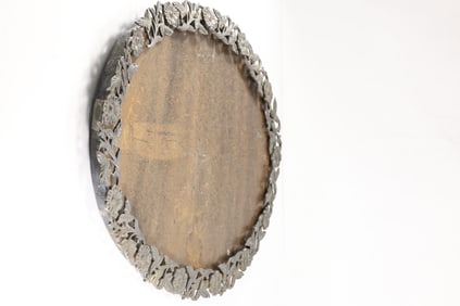 19th C. Metal Rimmed Frame Silver Plate Flowers Border 21 in. length