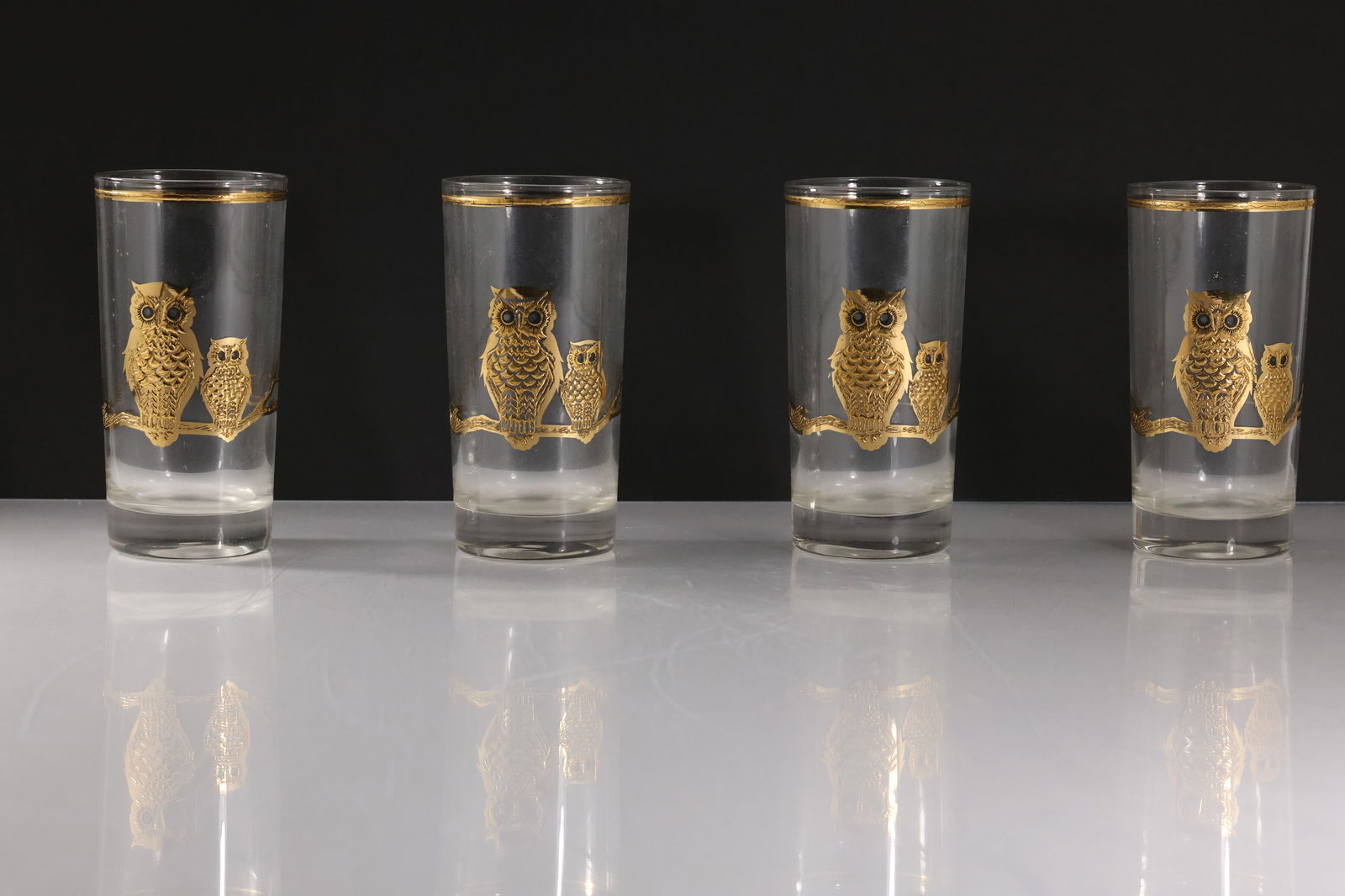 Set 4 Culver 22K Gold OWLS Highball Glasses Mid-Century Modern Barware (1 of 20)