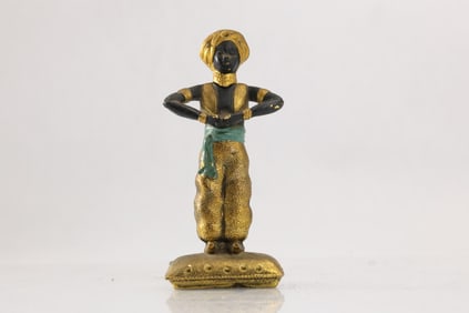 Rare Cast Metal Blackamoor Figure, Heads Lifts off for Hidden Writing Pen, Original Gilt Patina