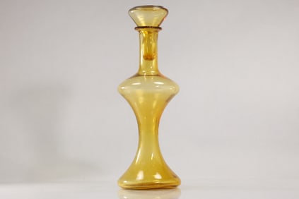 Mid-Century Modern Amber Glass Tall Shaped Decanter with Stopper 14 in. height x 5 in. wide