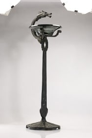 Art Deco Floor Dragon Cast Metal Floor Standing Ashtray Stand, Howell Co., Geneve Ill.