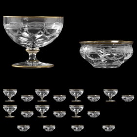 7 [2-part] Tiffin-Franciscan Palais Versailles Seafood Cocktails Stemware / Bowls, gold rim, etched
