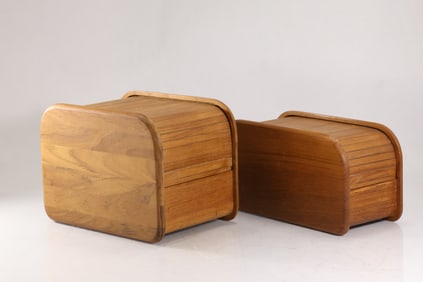 2 1980s Danish Teak Roll-Top Storage Desk Box / Recipe Holder