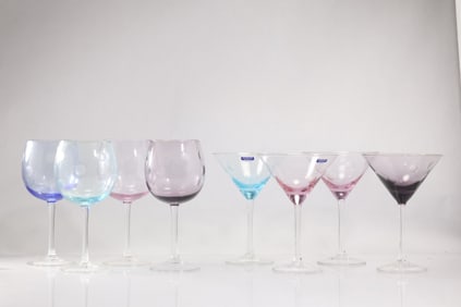 8 Marquis by WATERFORD Set 4 Colored Glass Wine and Set 4 Colored Glass Martini Glasses