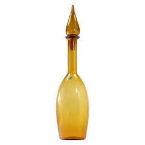 Balboa Italian Amber Glass Tall "Genie" Bottle with Stopper 24.5 inches height x 5.5 in. wide