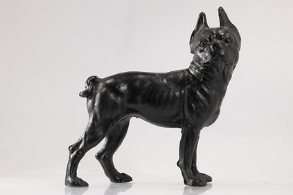 Cast Iron Boston Terrier Doorstop in Black Paint Finish, 10 in. height x 9.5 in. length
