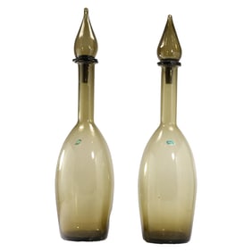 Pair BALBOA Italian Smoked Glass Tall "Genie" Bottles with Stoppers 24 inches height x 5 in. wide