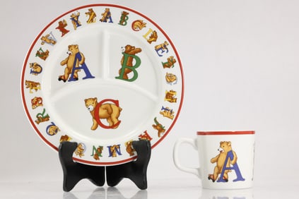 1994 TIFFANY & CO "Alphabet Bears" Porcelain Divided Dish and Mug