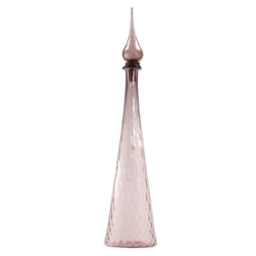 Vintage Italian Glass Tall Amethyst "Genie" Bottle with Stopper 27.5 in. height x 5.5 in. wide