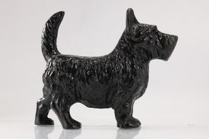 Novelty Cast Iron Scotty Dog Figural Doorstop, Original Black Psint Finish, 8.5 in. height x 11 in.