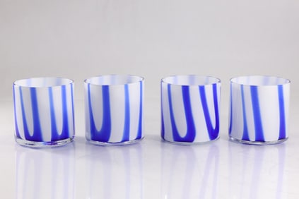 Set 4 Gucci Murano glass tumblers Blue and White, marked GUCCI Made in Italy