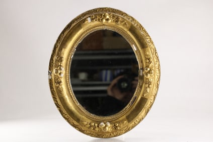 Circa 1965 Civil War Era Gold Gilt Oval Wooden Framed Mirror 14 in. x 12 in.