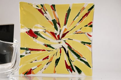 Yellow Murano Art Glass Square Serving Dish 12 in. diameter