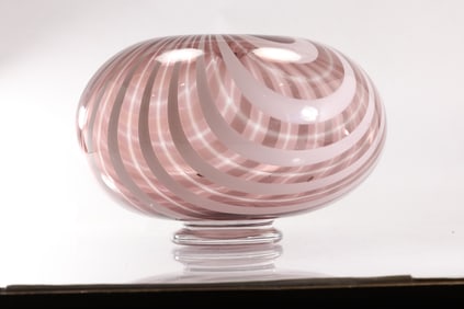 Signed Pink Swirl Studio Art Glass Oil Lamp Base / Vase 9 in. height x 13.25 in. wide