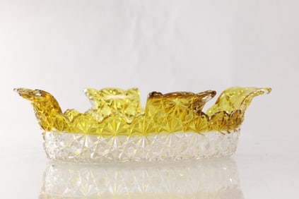 Hobbs Brockunier Glass Daisy & Button Pattern Serving Dish Clear with Amber High Rim