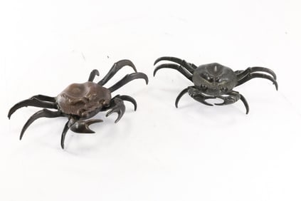 2 Bronze CRABS Figural Paperweights, Good Patina