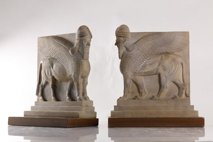 Assyrian Empire Nimrud Palace Winged Guard Bookends in Hard Composition