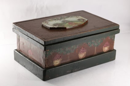 Early 19th C. Painted Wooden Primitive Folk Art Document Storage Box 17 in. x 12 in. x 7.5 in.