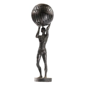 ATLAS Holding a Time Sphere Cast Metal Figural Tall Lamp 28.5 inches height x 8 in. wide