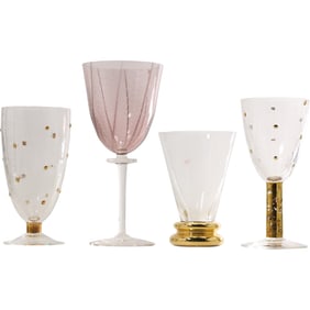 3 Assorted Artist Signed Studio Art Glass Wine Goblets - SEE PICTURES