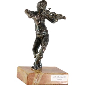 A. Kedem Sterling Silver Fiddler Violin Player Jewish Judaica, Israel, 6 in. height x 4 in. wide