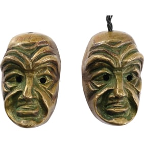 [2] Antique Bronze "Face Mask" Pendants 2 in. x 1 1/4 in.