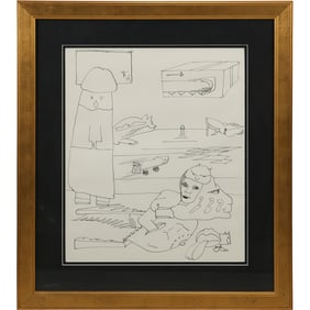 Unusual Ink Line Drawing Erotic Sketches / Scenes, Framed