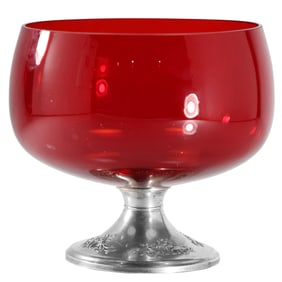 Gorham Sterling Silver Base Ruby Red Glass Candy Bowl 6 in. height x 8 in. wide