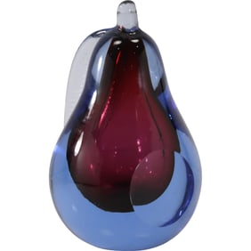 Murano Art Glass Pear Sculpture Hand Blown Blue Purple 7 in. height x 5 in. wide