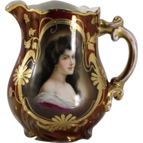 19th C. Royal Vienna Porcelain Creamer with Fine Woman Portrait Panel 6 in. height x 7 in wide