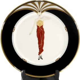 ERTE "Le Soleil Ebony" 12 in. diameter Porcelain Charger / Cabinet Plate