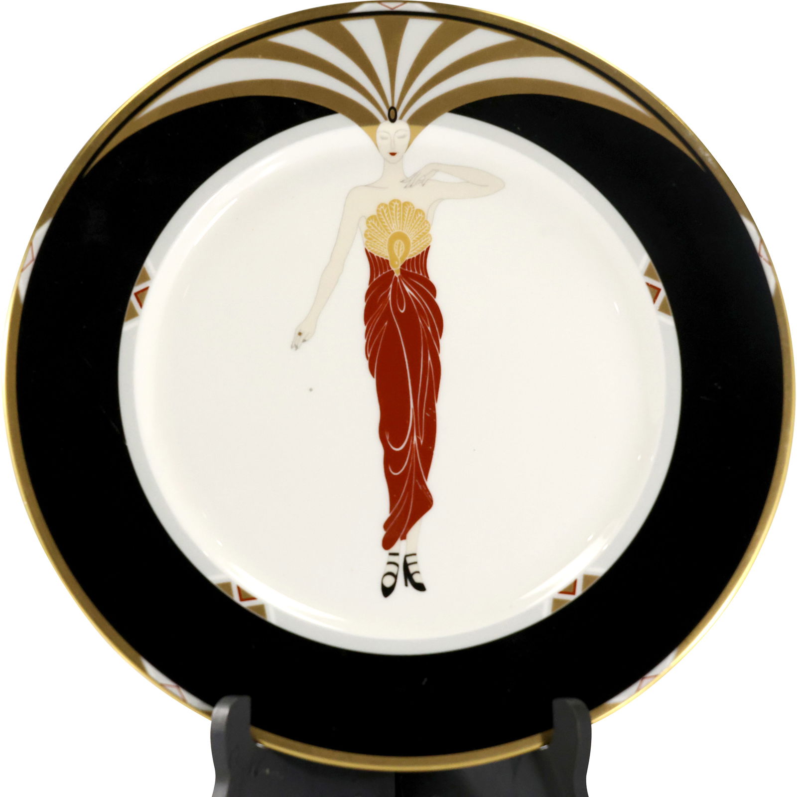 ERTE "Le Soleil Ebony" 12 in. diameter Porcelain Charger / Cabinet Plate (1 of 20)