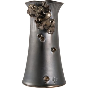 Handcrafted Pottery Vase Metallic-looking Glaze with textured and pierced decoration Flowers