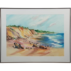 Alice Aznavourian, 20th-21st C American PA artist Seascape Watercolor Painting, Framed