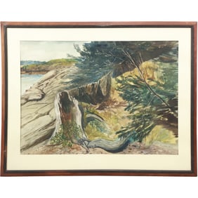 James Franklin Shores, American, Watercolor Painting BARD ISLAND Shore Landscape, Signed, Framed