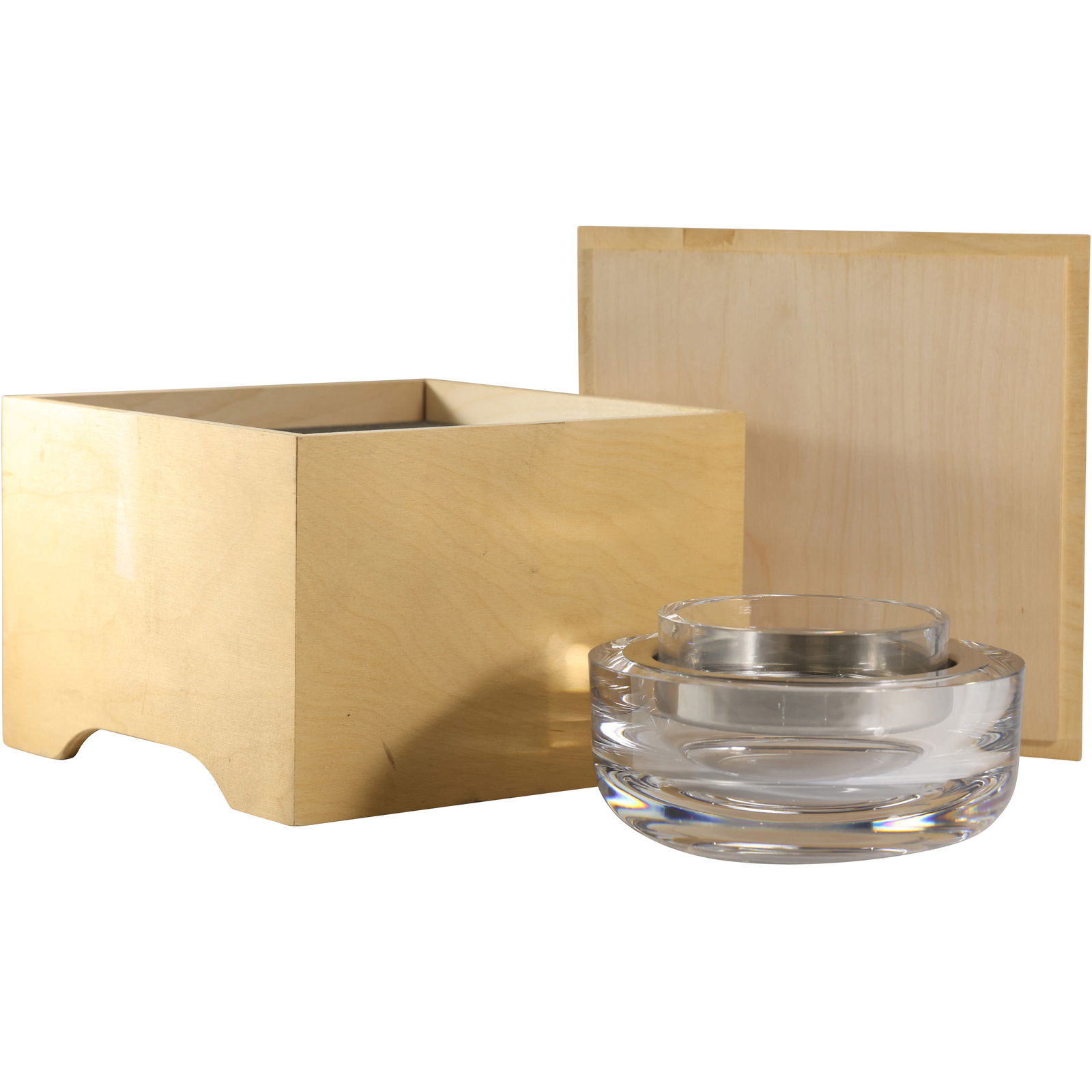 Orrefors Sweden Set of 2 Crystal Glass Bowls and Stainless Steel Bowl in Original Wood Box (1 of 14)