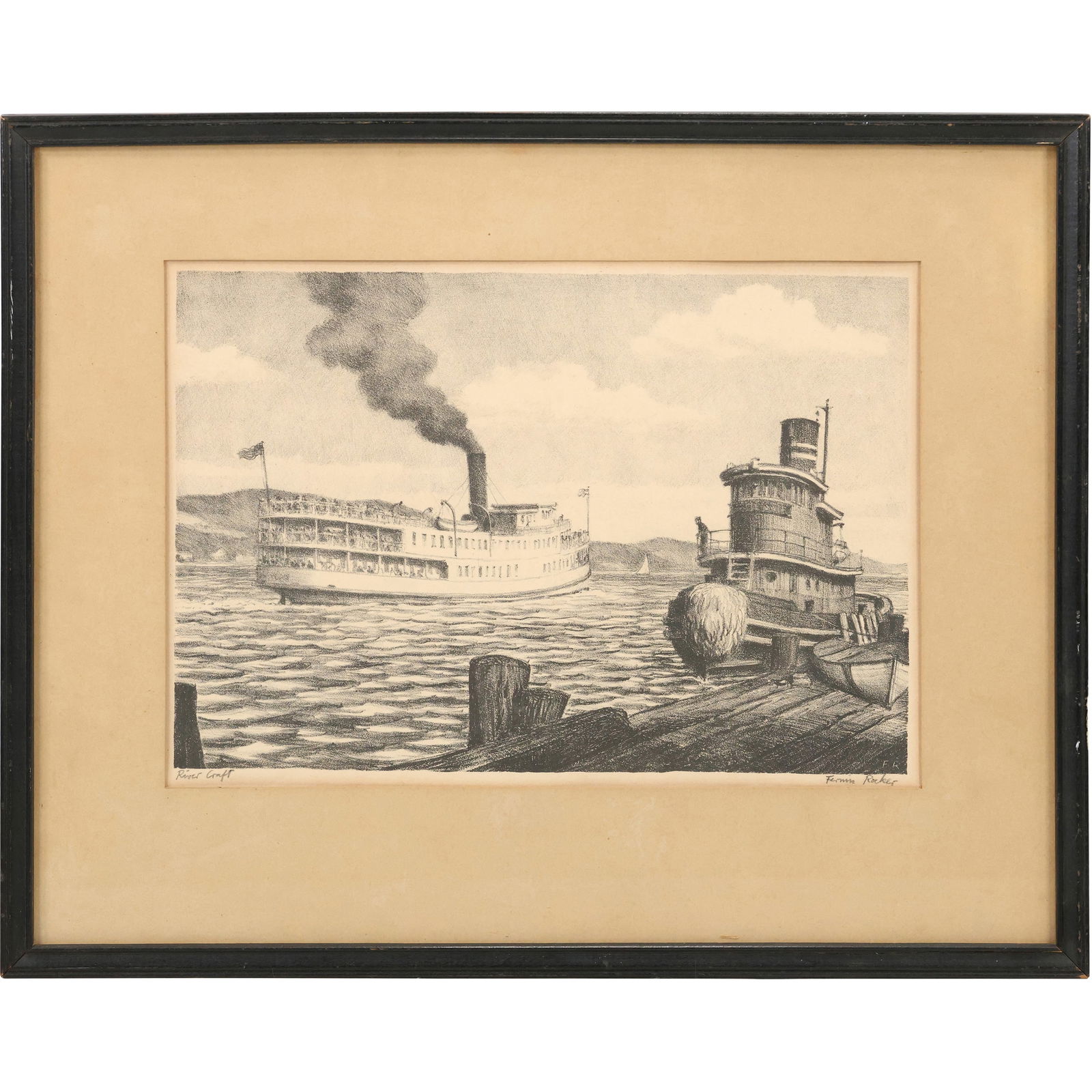 Fermin Rocker (1907–2004) “River Craft,?? Etching of Hudson River Steamer Newport News and (1 of 14)