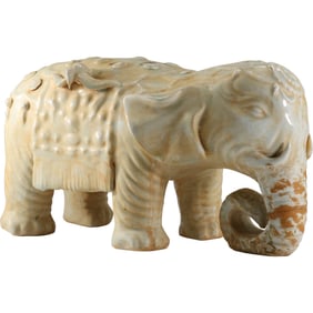 19th C. Japanese Porcelain Elephant Figure Statue 9 in. height x 17 in. length