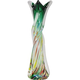Mid-Century Murano Art Glass Twist Vase with Swirl Stripes in Rainbow Colors 12 in. height