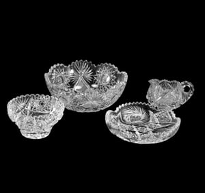 4 Assorted Pieces American Brilliant Cut Glass 3 Bowls and Creamer