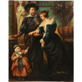 after Peter Paul Rubens, Fine 20th C. Oil on Canvas Painting Rubens, His Wife Helena Fourment, Son