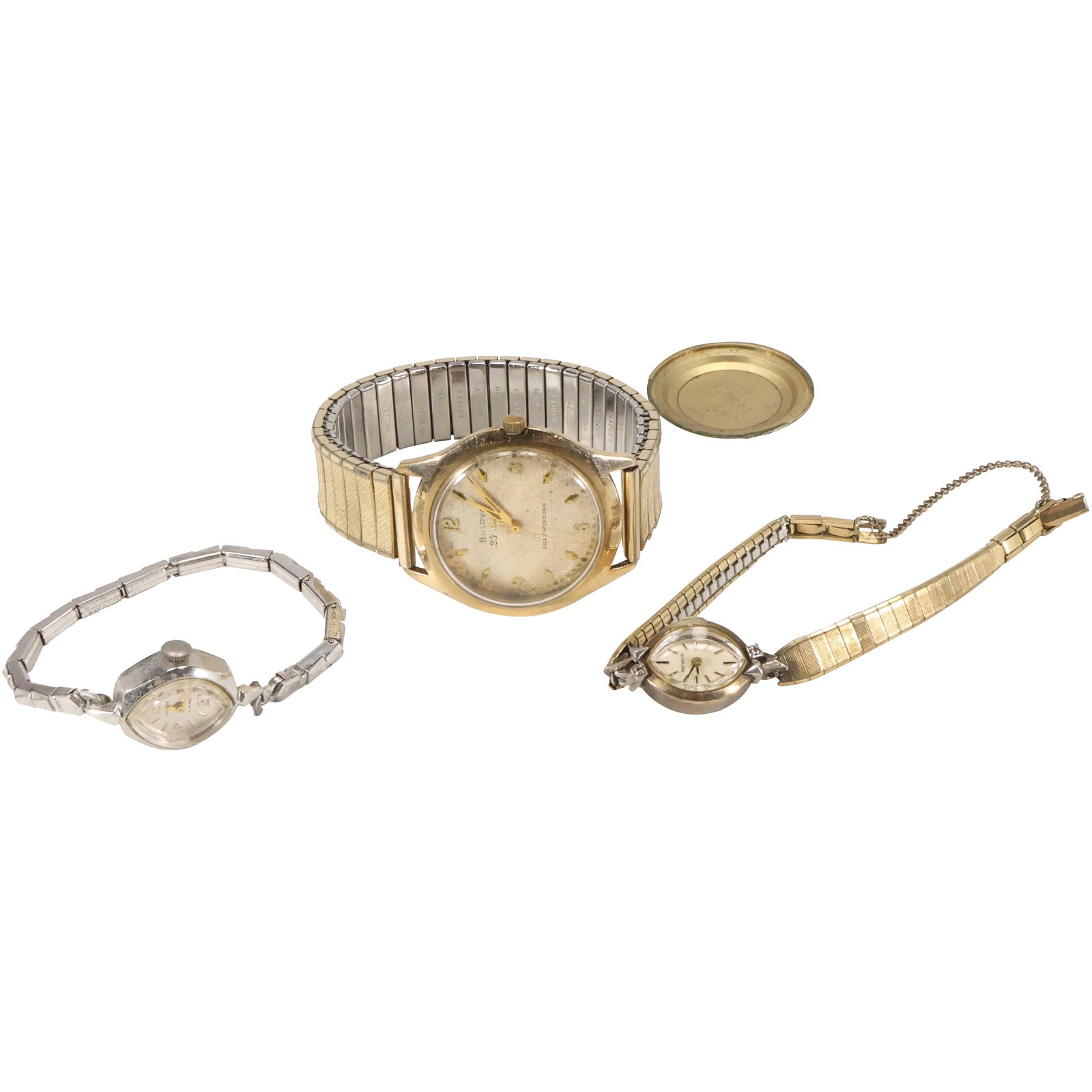 [4] Vintage Wristwatches: 10K RGP Working Men's Bulova; 10K RGP Top Band 1 1/2 in. face 5/8 in. band (1 of 18)