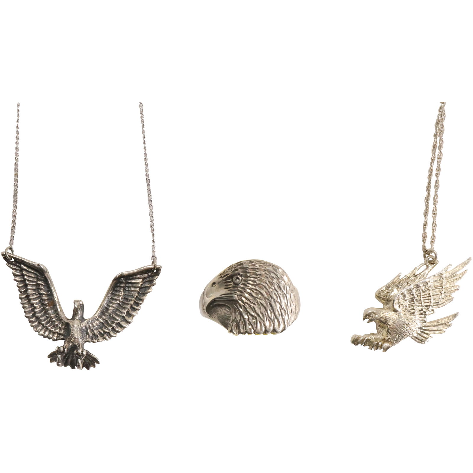 3 Sterling Silver 26.6 grams Eagle in Flight Necklace on 18 in. Chain; Sterling Eagle Ring Size 12.5 (1 of 20)